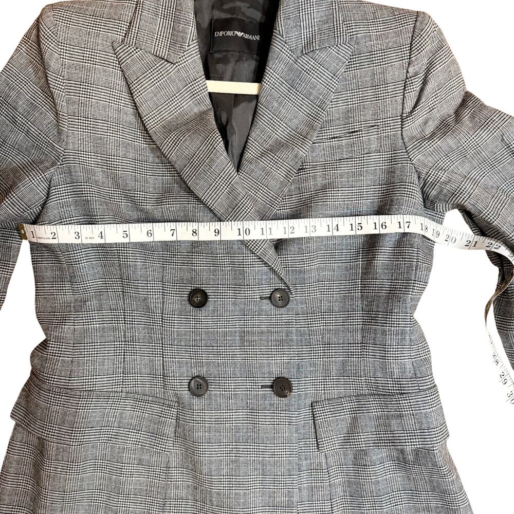 Emporio Armani Double Breasted Plaid Prince of Wales Gray Blazer Notched Lapel - Picture 8 of 13